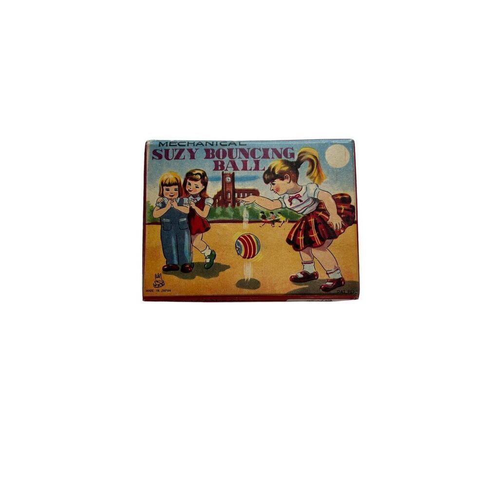 VINTAGE TPS MECHANICAL SUZY BOUNCING BALL WIND UP TIN TOY JAPAN IN BOX